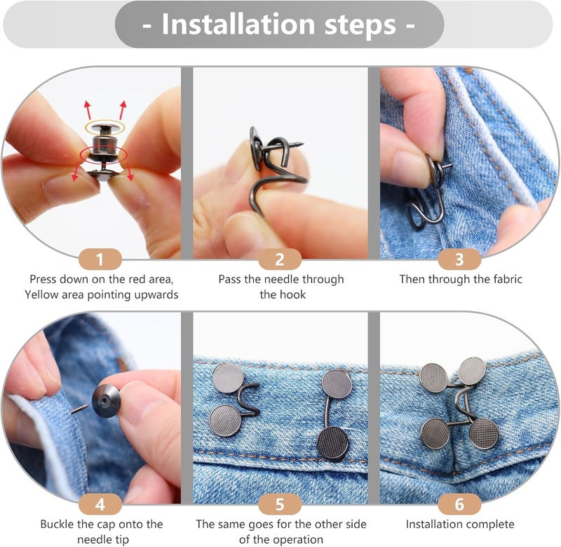 ROPAKED 6 Set Pant Waist Tightener Buttons Pins for Loose Jeans Reusable Waist Cincher Clip Metal Brooch for Clothing Dresses Skirts No Sewing Decoration Accessories（Black - Image 4